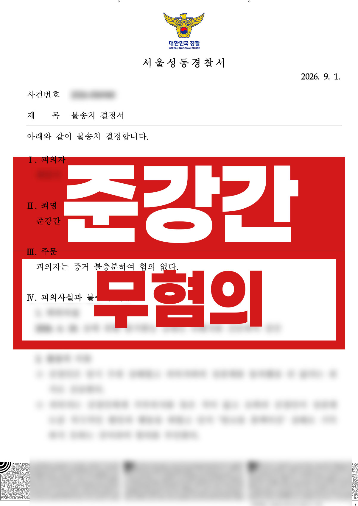 사건 결과 — 무혐의